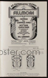 5h612 FILLMORE pressbook '72 Grateful Dead, Santana, Hot Tuna, Quicksilver, rock & roll concert!