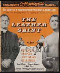 5h741 LEATHER SAINT pressbook '56 boxing priest John Derek, Paul Douglas, Jody Lawrance!