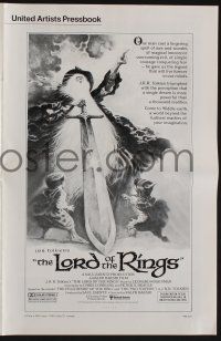 5h758 LORD OF THE RINGS pressbook '78 Ralph Bakshi cartoon from J.R.R. Tolkien's novel!