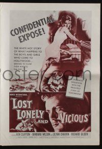 5h762 LOST, LONELY & VICIOUS pressbook '58 sexy bad girl, what happens to boys & girls in Hollywood
