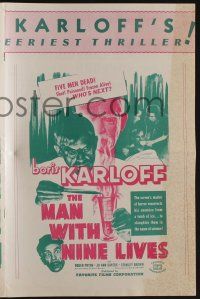 5h781 MAN WITH NINE LIVES pressbook R47 Karloff brings them back alive to witness unholy deeds!