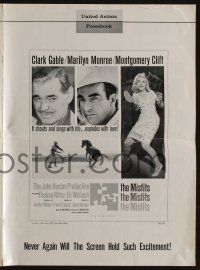 5h800 MISFITS pressbook '61 Huston, Clark Gable, Marilyn Monroe, Montgomery Clift, Hirschfeld art!