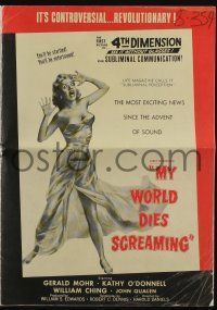 5h812 MY WORLD DIES SCREAMING pressbook '59 astounding shocker in Psychorama, cool horror art!
