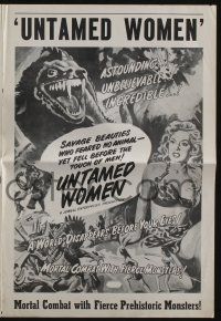 5h969 UNTAMED WOMEN pressbook '52 great wacky artwork of dinosaur attacking sexy savage cave babe!