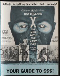5h994 X: THE MAN WITH THE X-RAY EYES pressbook '63 Ray Milland strips souls & bodies, cool art!