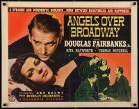 5j442 ANGELS OVER BROADWAY 1/2sh '40 great c/u art of sexy Rita Hayworth & Douglas Fairbanks Jr.!