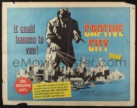 5j501 CAPTIVE CITY style A 1/2sh '52 cool art of gangster controlling city, film noir!
