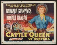 5j508 CATTLE QUEEN OF MONTANA style A 1/2sh '54 Barbara Stanwyck is a woman of fire, Ronald Reagan!