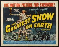 5j608 GREATEST SHOW ON EARTH 1/2sh R60 DeMille circus classic, Charlton Heston, James Stewart!