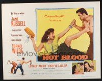 5j634 HOT BLOOD style B 1/2sh '56 great image of barechested Cornel Wilde grabbing Jane Russell!