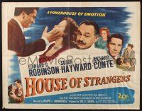5j639 HOUSE OF STRANGERS 1/2sh '49 Edward G. Robinson, Richard Conte slaps Susan Hayward!