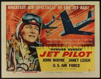 5j656 JET PILOT style A 1/2sh '57 great art of John Wayne, jets & sexy Janet Leigh, Howard Hughes!