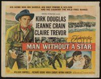 5j695 MAN WITHOUT A STAR 1/2sh '55 art of cowboy Kirk Douglas pointing gun, Jeanne Crain