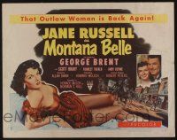 5j712 MONTANA BELLE style B 1/2sh '52 George Brent, sexy Jane Russell, that Outlaw woman is back!