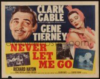 5j724 NEVER LET ME GO style B 1/2sh '53 romantic close up art of Clark Gable & sexy Gene Tierney!