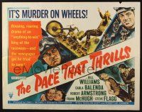 5j736 PACE THAT THRILLS style A 1/2sh '52 cool motorcycle racing art, murder on wheels!