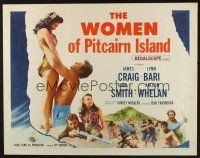 5j841 WOMEN OF PITCAIRN ISLAND 1/2sh '57 James Craig lifting sexy Lynn Bari in swimsuit, South Seas!