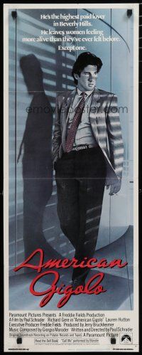 5j015 AMERICAN GIGOLO int'l insert '80 handsomest male prostitute Richard Gere is framed for murder