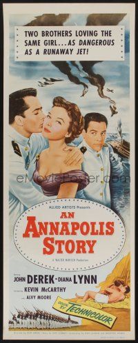 5j019 ANNAPOLIS STORY insert '55 Don Siegel, both John Derek & Kevin McCarthy love Diana Lynn!
