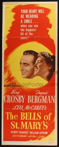 5j032 BELLS OF ST. MARY'S insert '46 art of smiling pretty Ingrid Bergman & Bing Crosby!