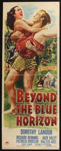 5j039 BEYOND THE BLUE HORIZON insert '42 Richard Denning in loincloth carrying sexy Dorothy Lamour!