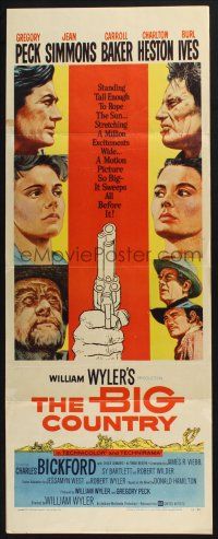 5j041 BIG COUNTRY insert '58 Gregory Peck, Charlton Heston, William Wyler classic!