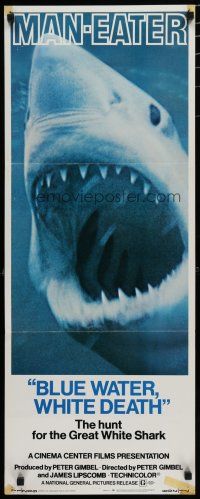 5j051 BLUE WATER, WHITE DEATH insert '71 super close image of great white shark with open mouth!