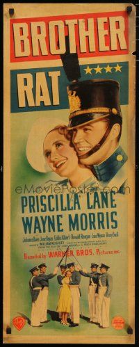 5j057 BROTHER RAT insert '38 Priscilla Lane loves military cadet Wayne Morris, Ronald Reagan!