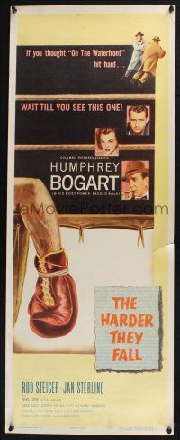 5j151 HARDER THEY FALL insert '56 Humphrey Bogart, Rod Steiger, cool boxing artwork!