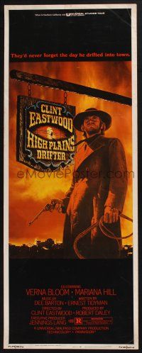 5j159 HIGH PLAINS DRIFTER insert '73 classic art of Clint Eastwood holding gun & whip!