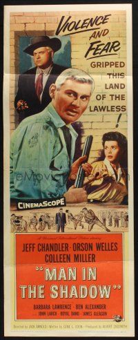 5j224 MAN IN THE SHADOW insert '58 Jeff Chandler, Orson Welles & Miller in a lawless land!