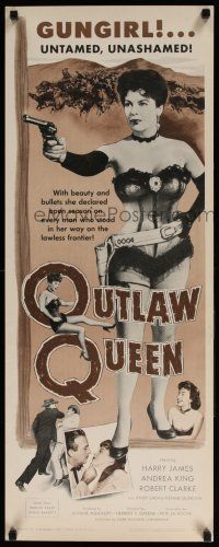 5j251 OUTLAW QUEEN insert '57 sexy Andrea King pointing gun, untamed, unashamed!