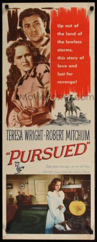 5j269 PURSUED insert '47 great full-length image of Robert Mitchum & Teresa Wright!