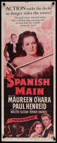 5j332 SPANISH MAIN insert R54 Maureen O'Hara, Paul Henreid, Walter Slezak, first color RKO!
