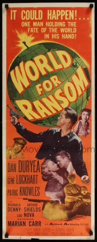 5j419 WORLD FOR RANSOM insert '54 Robert Aldrich, Dan Duryea holds the fate of the world!