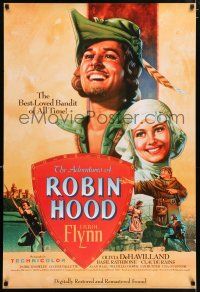 5k024 ADVENTURES OF ROBIN HOOD 1sh R89 art of Errol Flynn as Robin Hood, Olivia De Havilland!