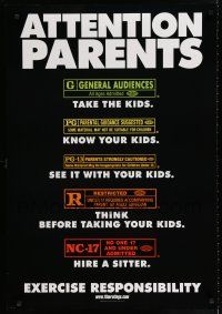 5k077 ATTENTION PARENTS 1sh '00 MPAA rating guide for adults, exercise responsibility!