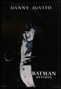 5k094 BATMAN RETURNS undated teaser 1sh '92 close-up of Danny DeVito as the Penguin, Tim Burton!