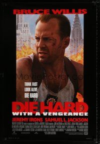 5k218 DIE HARD WITH A VENGEANCE style B 1sh '95 cool close-up of beaten cop Bruce Willis!
