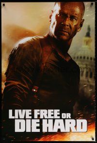5k452 LIVE FREE OR DIE HARD teaser 1sh '07 Bruce Willis by the U.S. capitol building!