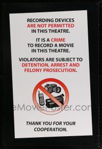5k628 RECORDING DEVICES ARE NOT PERMITTED IN THIS THEATRE DS 1sh '90s recording movies is a crime!