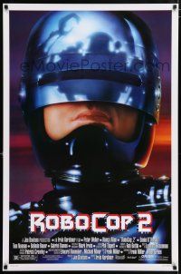5k647 ROBOCOP 2 1sh '90 great close up of cyborg policeman Peter Weller, sci-fi sequel!