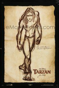 5k760 TARZAN June sketch style teaser DS 1sh '99 Walt Disney, Edgar Rice Burroughs!