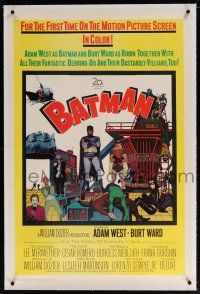 5m012 BATMAN linen 1sh '66 DC Comics, great cartoon art & Adam West & Burt Ward w/villains!
