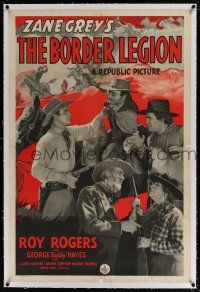 5m023 BORDER LEGION linen 1sh '40 Roy Rogers & Gabby Hayes, written by Zane Grey, cool art!