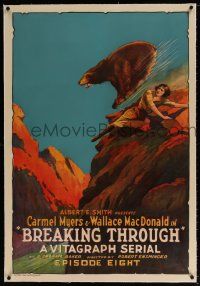 5m025 BREAKING THROUGH linen chapter 8 1sh '21 stone litho of Carmel Myers attacked by bear!