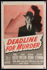 5m038 DEADLINE FOR MURDER linen 1sh '46 cool film noir image of Paul Kelly over female silhouette!