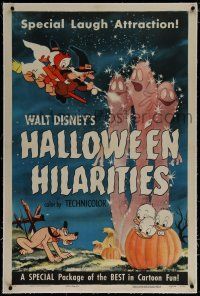 5m065 HALLOWEEN HILARITIES linen 1sh '53 Disney, horror cartoon art of Huey, Dewey, Louie & Pluto!