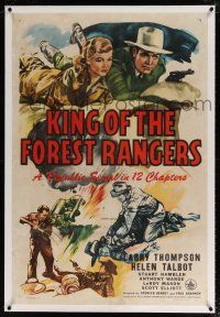 5m083 KING OF THE FOREST RANGERS linen 1sh '46 Republic western serial, cool action artwork!