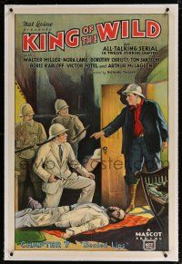 5m084 KING OF THE WILD linen chapter 7 1sh '31 stone litho of hunters with unconscious man on floor!